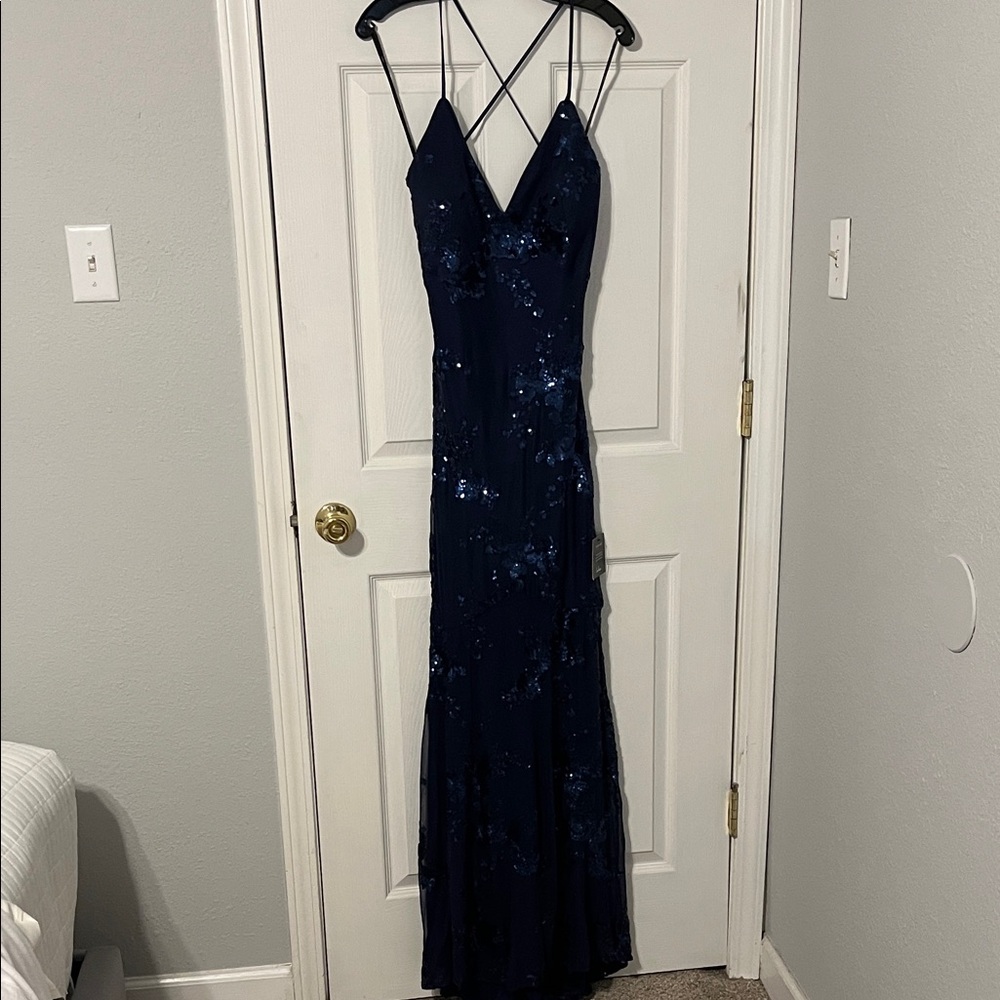 Elegant Navy Blue Sequin Gown